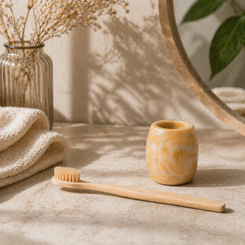 Bamboo Toothbrush with Holder Set