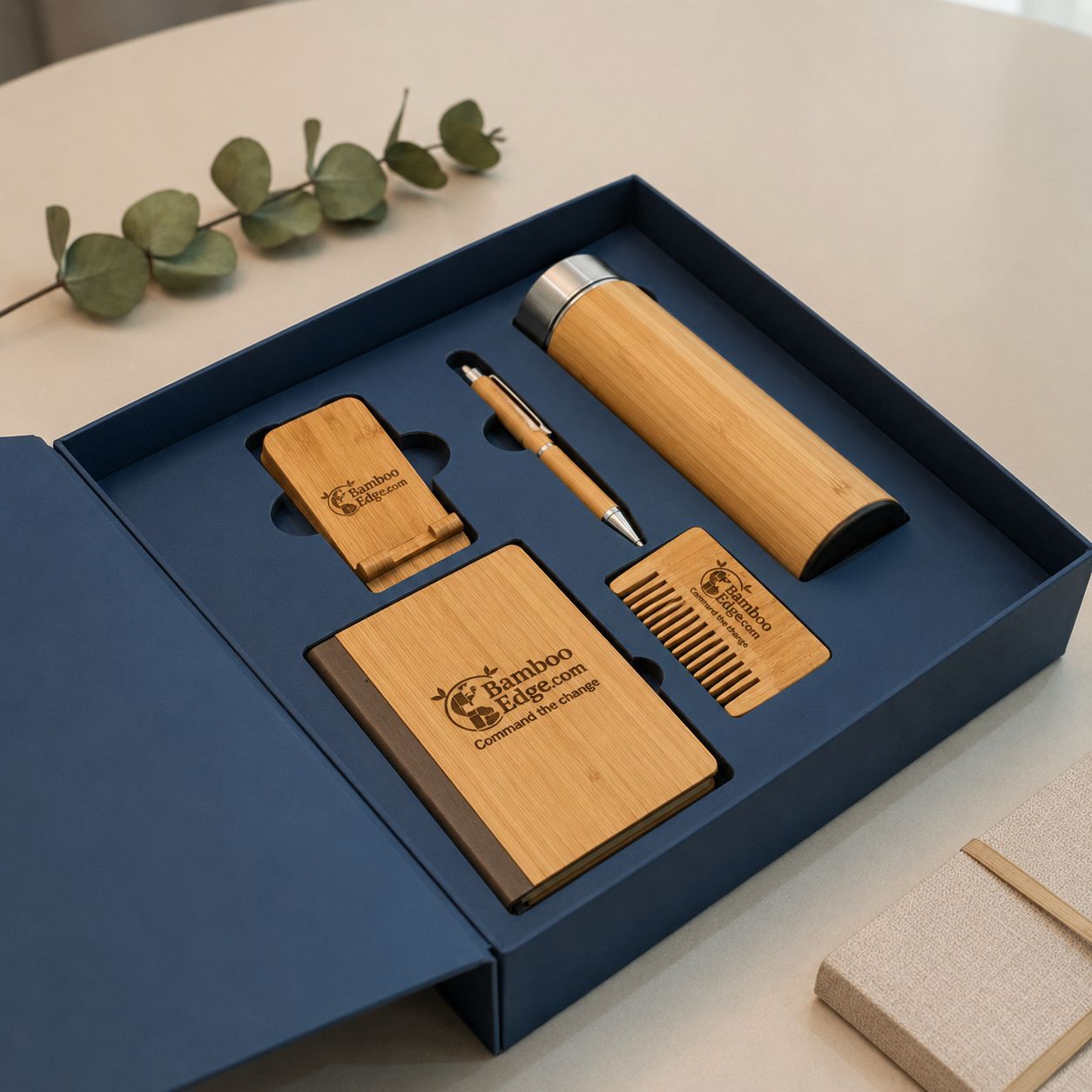 Corporate Premium Dark Blue Gift Box | Premium Branded Bamboo Executive Hamper