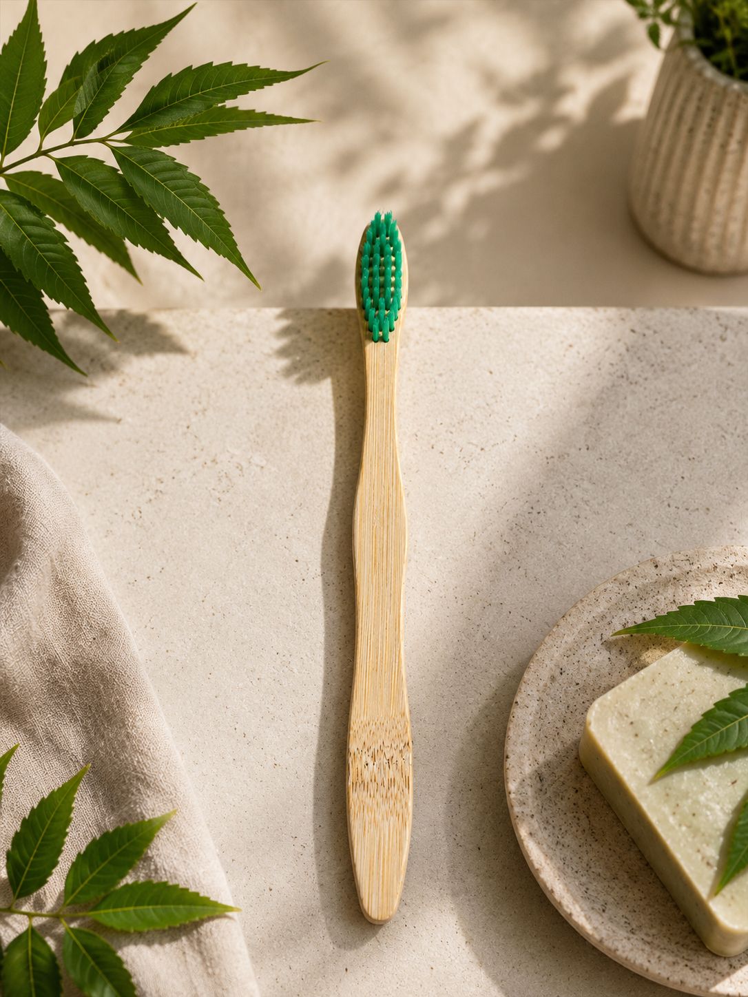 Neem Toothbrush by BambooEdge – natural neem wood handle with soft bristles