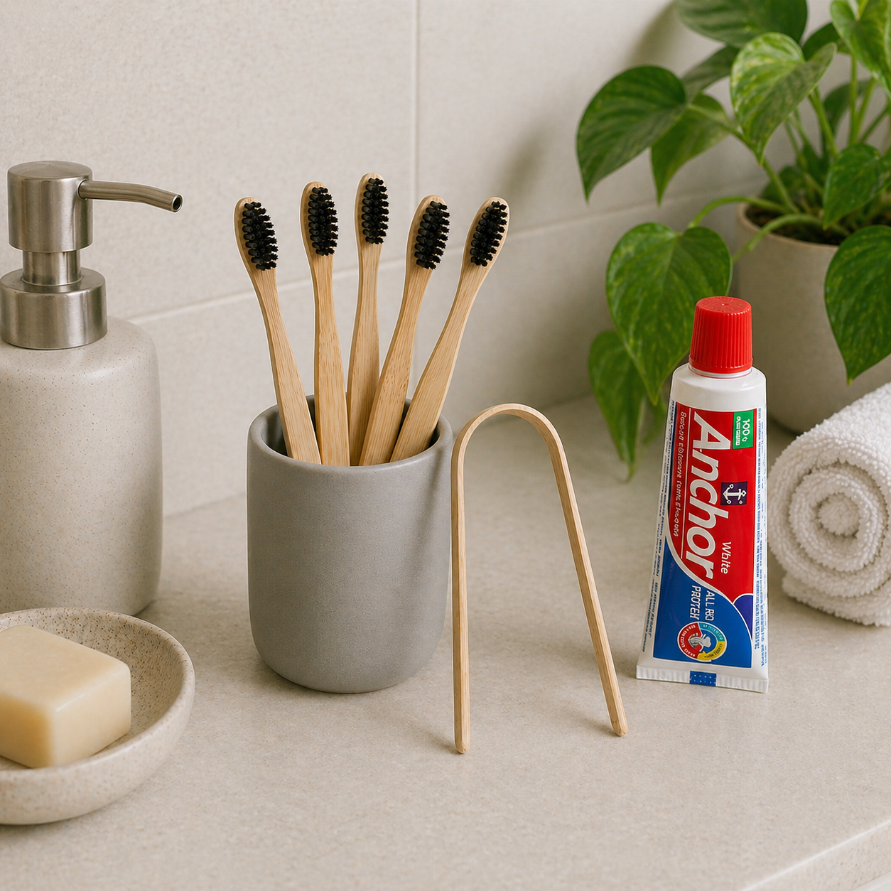 Morning Ritual Kit - 5 Toothbrushes + Tongue Cleaner + Toothpaste