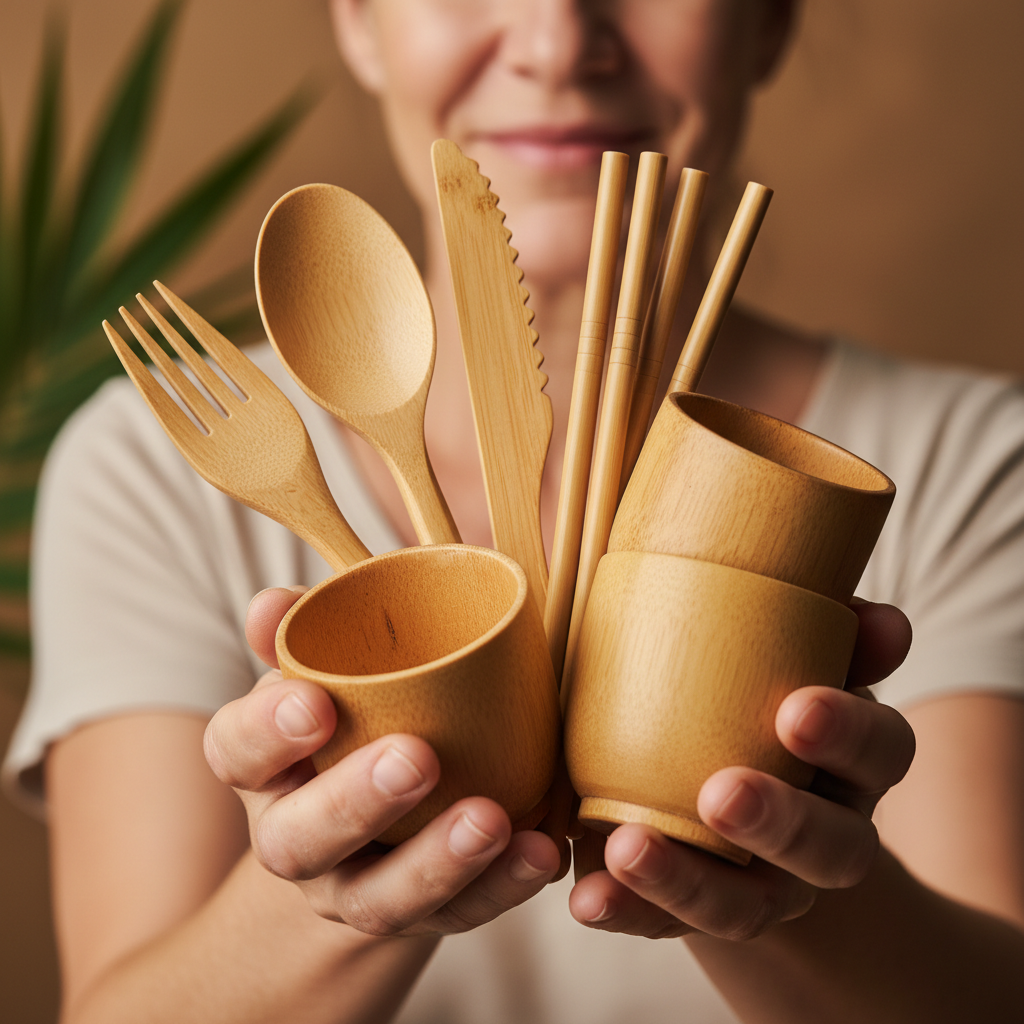 Hands Holding Bamboo Products