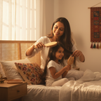 Indian Mother Daughter with Paddle Brushes